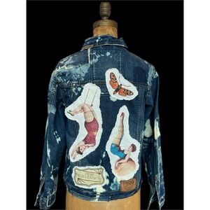 Circus Pin-Up Patchwork‎ Denim Jacket | Distressed | Large